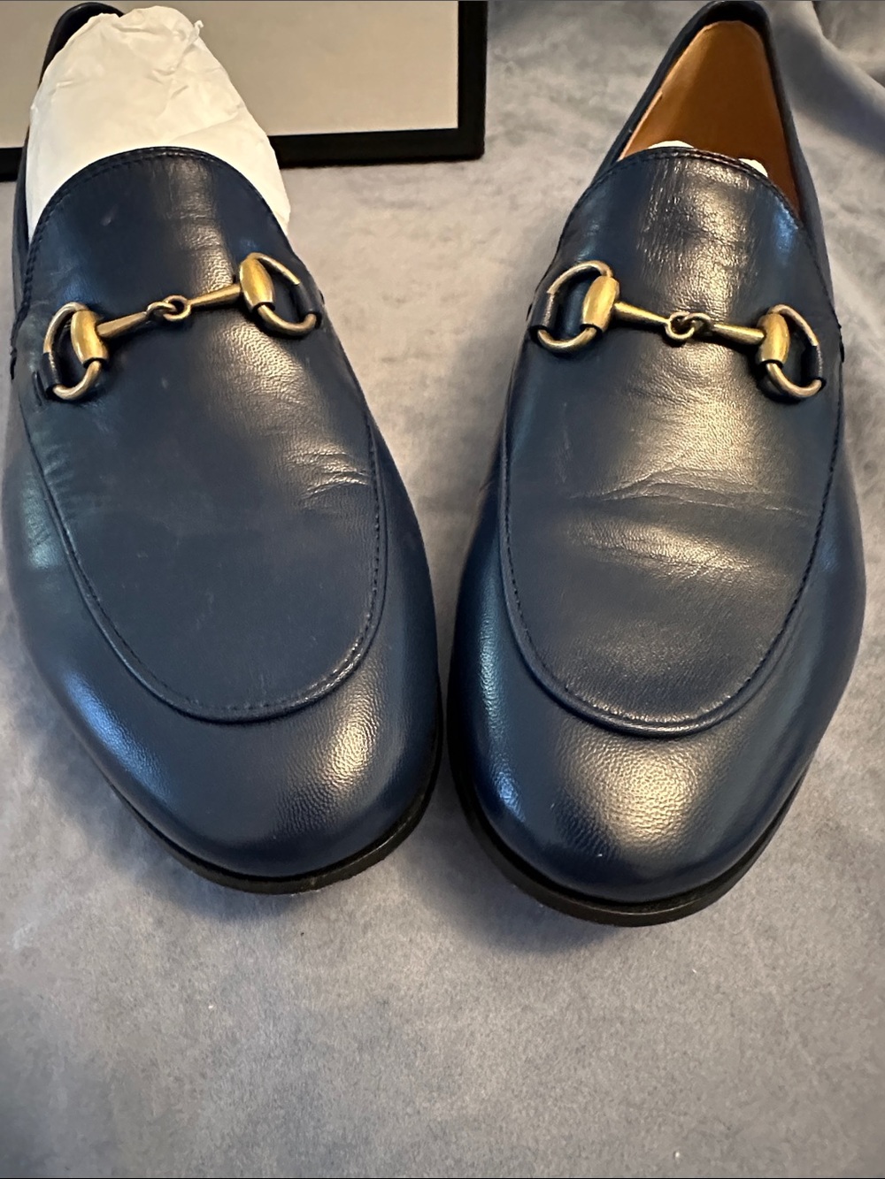 Gucci Lady’s Navy Leather Horsebit Loafers - Picture 3 of 6